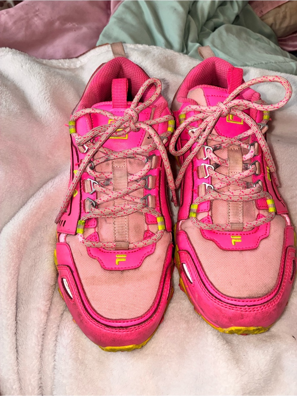 Fila Women's Hot Pink Athletic Sneakers with Neon Yellow Accents
